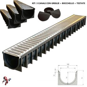 KIT CANALE 3 PZ IN PEHD 100X70 GRIGLIA ZINC. 8MM